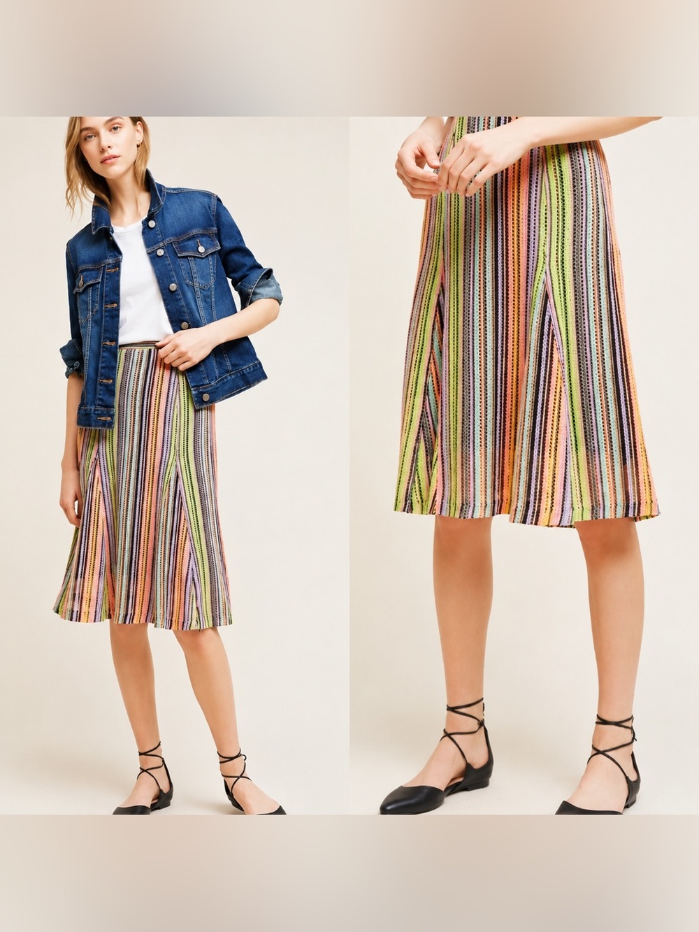 Maeve Anthropologie Multicolor Striped Knit Midi Skirt A-Line Pull On Size Small
